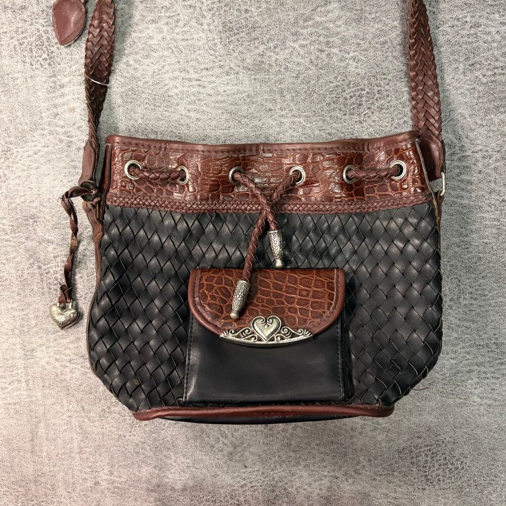 Brighton Vintage Woven Leather Bucket Shoulder Bag